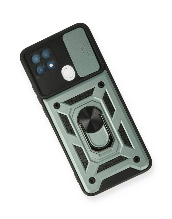 Newface Oppo A15 Kılıf Pars Lens Yüzüklü Silikon - Yeşil