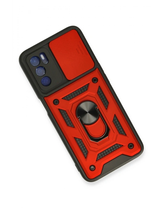 Newface Oppo A16 Kılıf Pars Lens Yüzüklü Silikon - Kırmızı