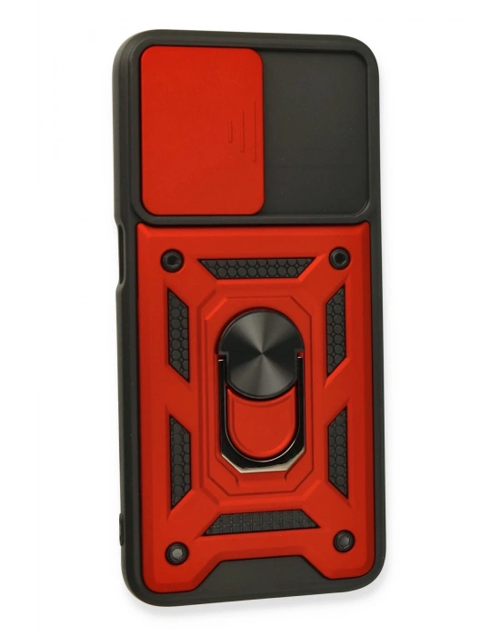 Newface Oppo A16 Kılıf Pars Lens Yüzüklü Silikon - Kırmızı