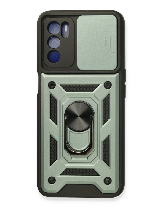 Newface Oppo A16 Kılıf Pars Lens Yüzüklü Silikon - Yeşil