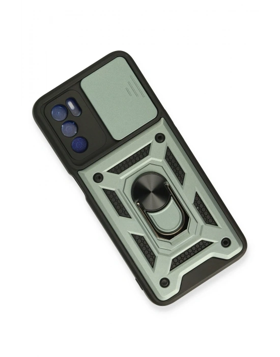 Newface Oppo A16 Kılıf Pars Lens Yüzüklü Silikon - Yeşil