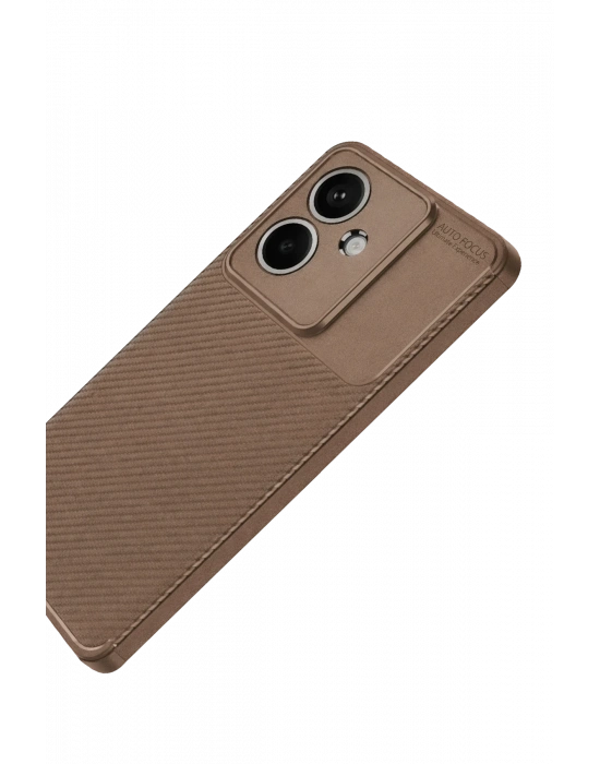 Newface Oppo A3 Kılıf Auto Focus Karbon Kapak - Kahverengi