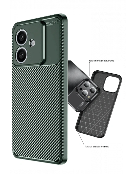 Newface Oppo A3 Kılıf Auto Focus Karbon Kapak - Koyu Yeşil