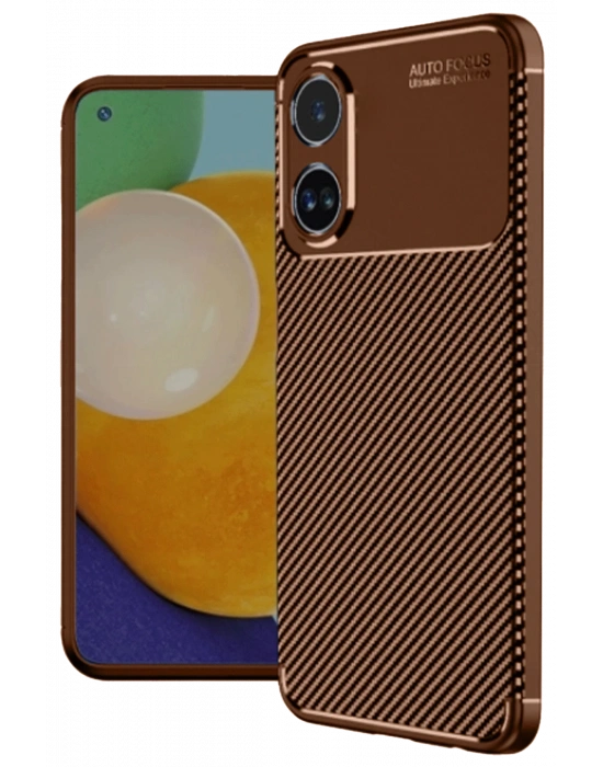 Newface Oppo A38 Kılıf Auto Focus Karbon Kapak - Kahverengi