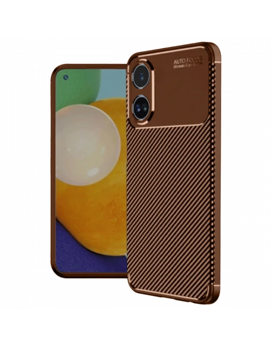 Newface Oppo A38 Kılıf Auto Focus Karbon Kapak - Kahverengi