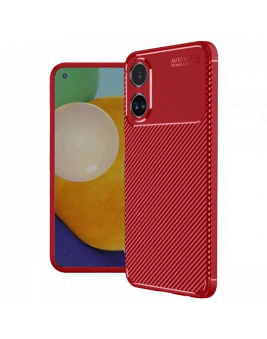 Newface Oppo A38 Kılıf Auto Focus Karbon Kapak - Kırmızı