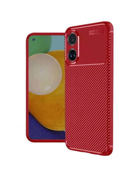 Newface Oppo A38 Kılıf Auto Focus Karbon Kapak - Kırmızı