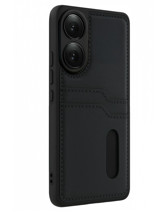 Newface Oppo A38 Sara Kartvizitli Deri Kılıf - Siyah