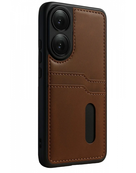 Newface Oppo A38 Sara Kartvizitli Deri Kılıf - Taba