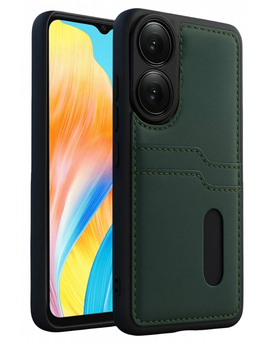 Newface Oppo A38 Sara Kartvizitli Deri Kılıf - Yeşil