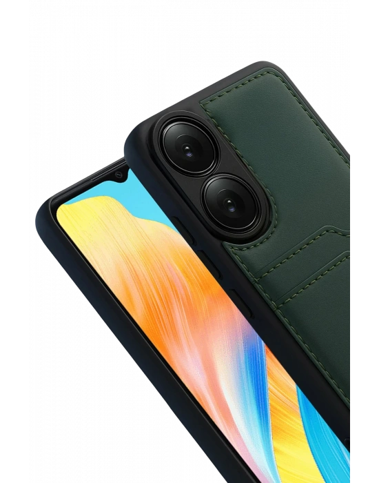 Newface Oppo A38 Sara Kartvizitli Deri Kılıf - Yeşil