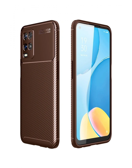 Newface Oppo A54 4G Kılıf Auto Focus Karbon Kapak - Kahverengi