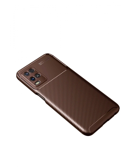 Newface Oppo A54 4G Kılıf Auto Focus Karbon Kapak - Kahverengi