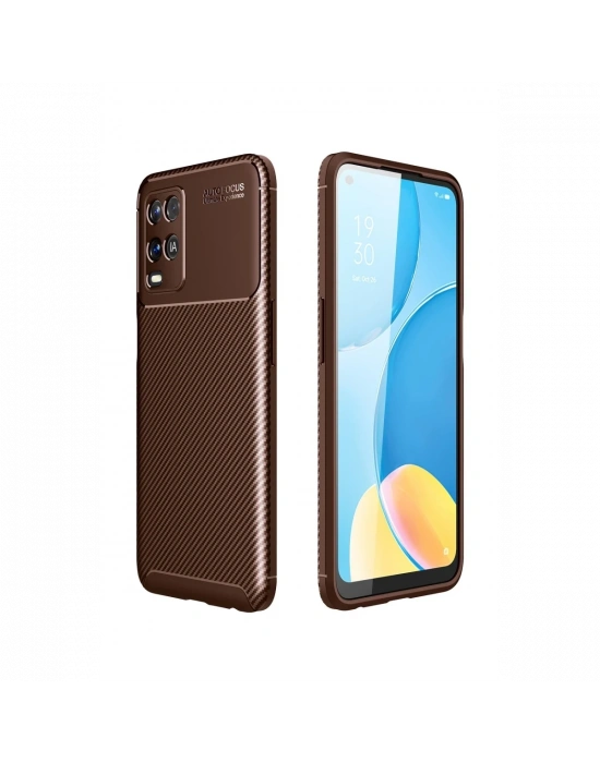 Newface Oppo A54 4G Kılıf Auto Focus Karbon Kapak - Kahverengi