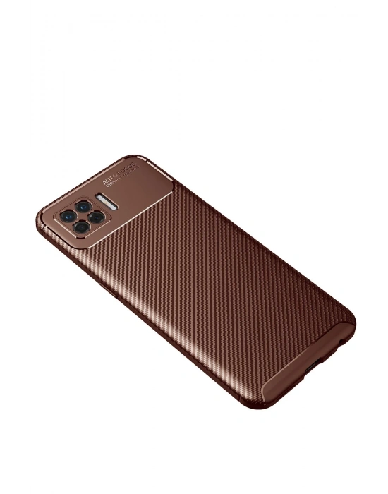 Newface Oppo A73 Kılıf Auto Focus Karbon Kapak - Kahverengi