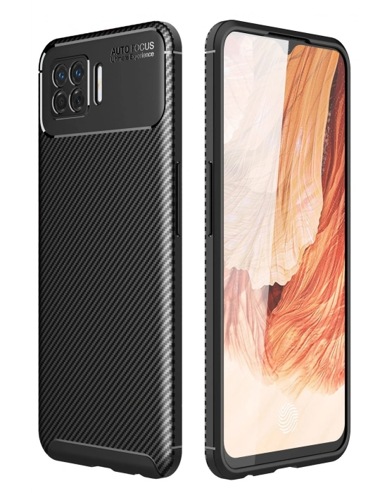 Newface Oppo A73 Kılıf Auto Focus Karbon Kapak - Siyah
