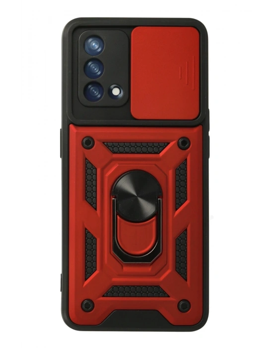 Newface Oppo A74 4G Kılıf Pars Lens Yüzüklü Silikon - Kırmızı