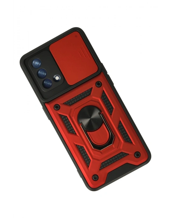 Newface Oppo A74 4G Kılıf Pars Lens Yüzüklü Silikon - Kırmızı