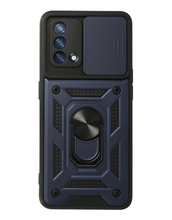 Newface Oppo A74 4G Kılıf Pars Lens Yüzüklü Silikon - Lacivert