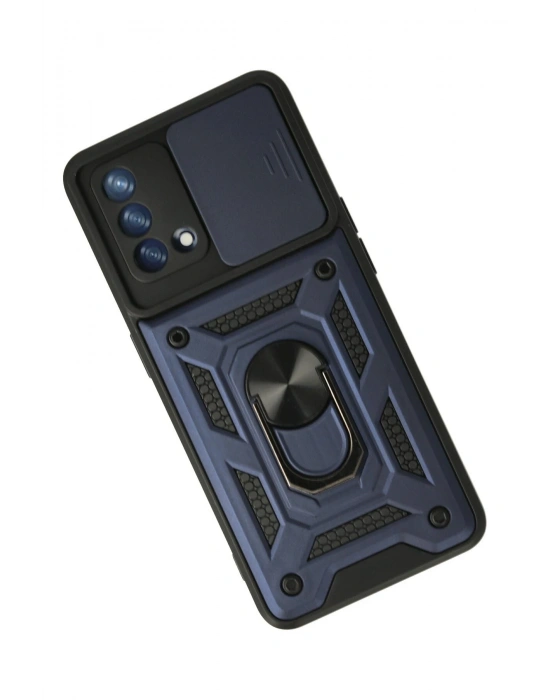 Newface Oppo A74 4G Kılıf Pars Lens Yüzüklü Silikon - Lacivert