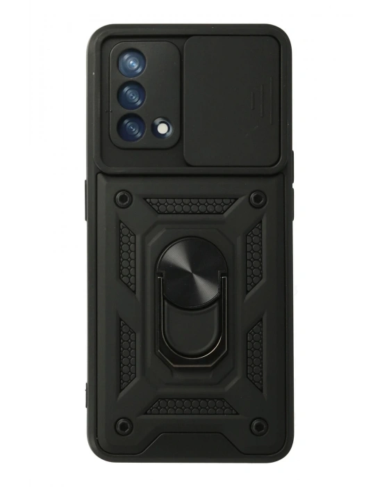 Newface Oppo A74 4G Kılıf Pars Lens Yüzüklü Silikon - Siyah