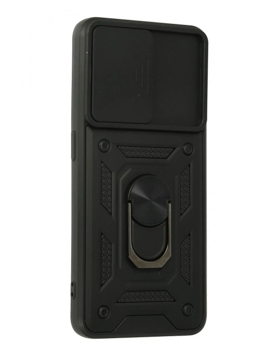 Newface Oppo A74 4G Kılıf Pars Lens Yüzüklü Silikon - Siyah