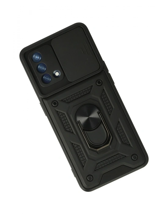 Newface Oppo A74 4G Kılıf Pars Lens Yüzüklü Silikon - Siyah