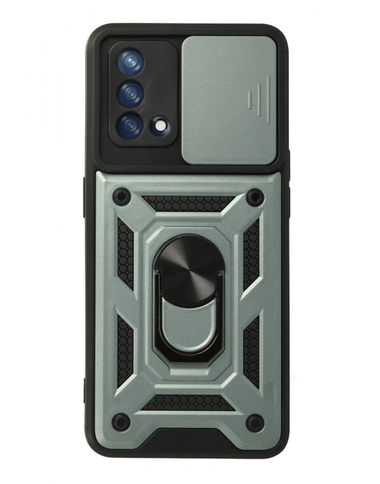 Newface Oppo A74 4G Kılıf Pars Lens Yüzüklü Silikon - Yeşil