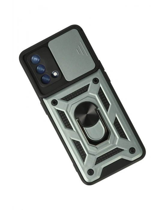 Newface Oppo A74 4G Kılıf Pars Lens Yüzüklü Silikon - Yeşil