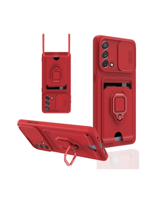 Newface Oppo A74 4G Kılıf Zuma Kartvizitli Yüzüklü Silikon - Kırmızı