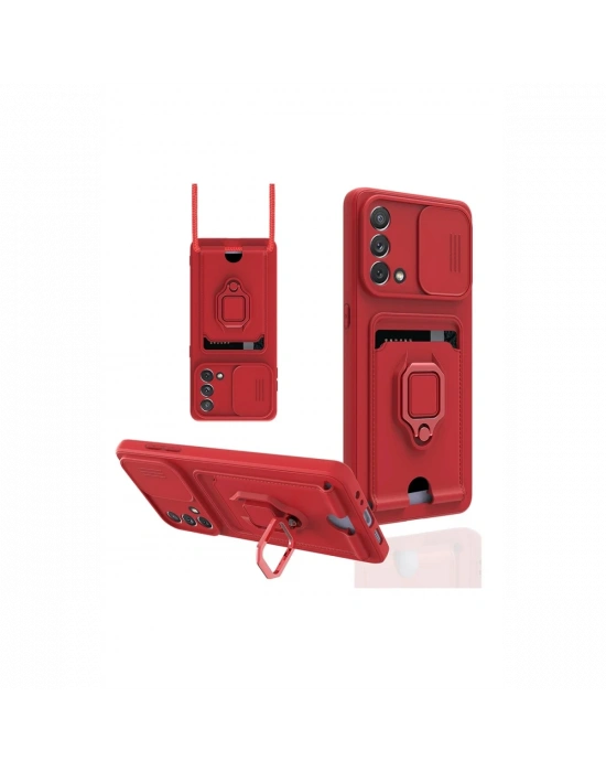 Newface Oppo A74 4G Kılıf Zuma Kartvizitli Yüzüklü Silikon - Kırmızı