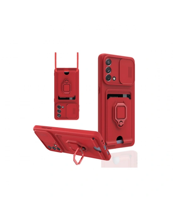 Newface Oppo A74 4G Kılıf Zuma Kartvizitli Yüzüklü Silikon - Kırmızı