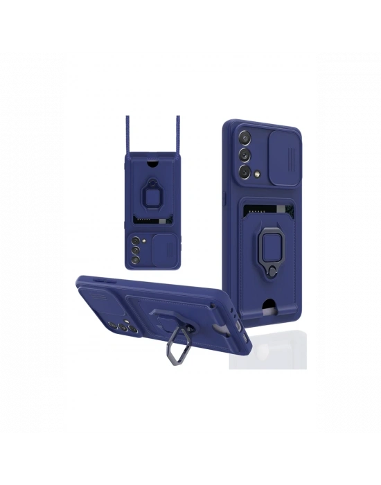 Newface Oppo A74 4G Kılıf Zuma Kartvizitli Yüzüklü Silikon - Lacivert