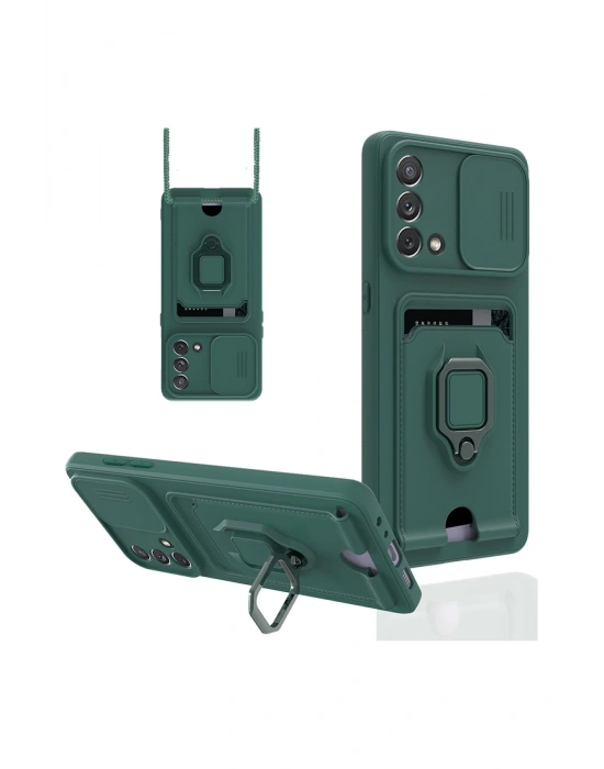 Newface Oppo A74 4G Kılıf Zuma Kartvizitli Yüzüklü Silikon - Yeşil