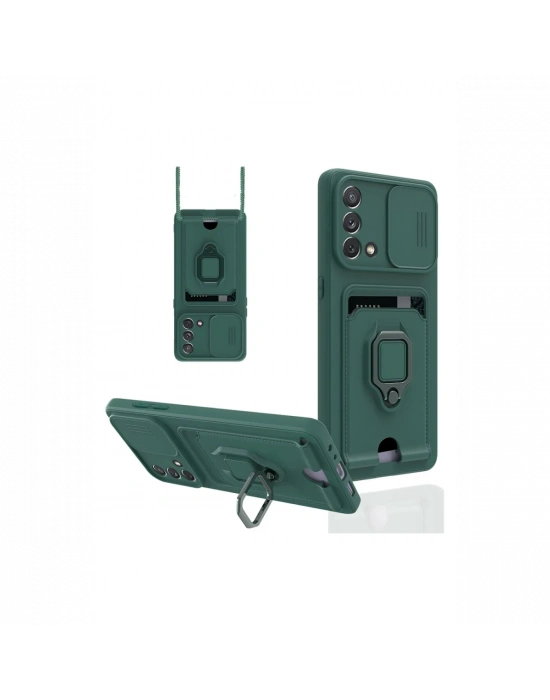 Newface Oppo A74 4G Kılıf Zuma Kartvizitli Yüzüklü Silikon - Yeşil