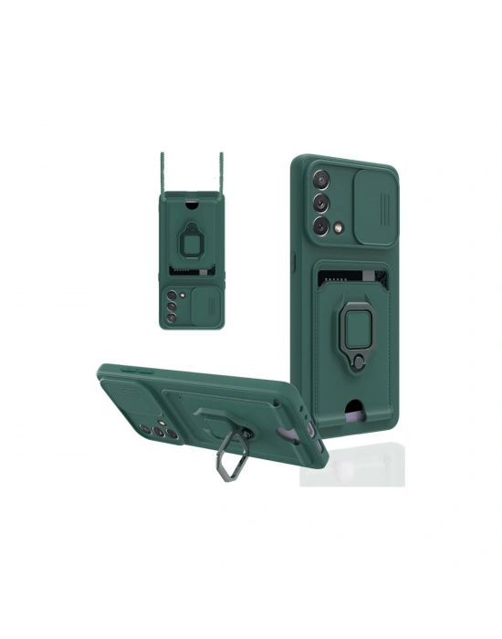 Newface Oppo A74 4G Kılıf Zuma Kartvizitli Yüzüklü Silikon - Yeşil