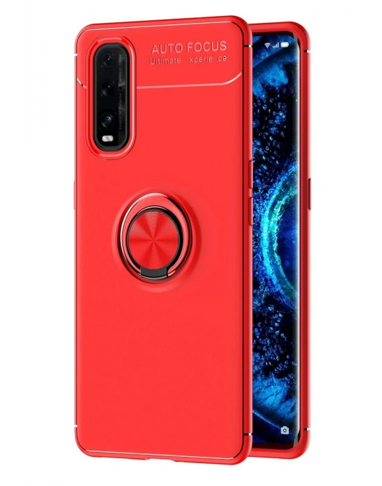 Newface Oppo Find X2 Kılıf Range Yüzüklü Silikon - Kırmızı