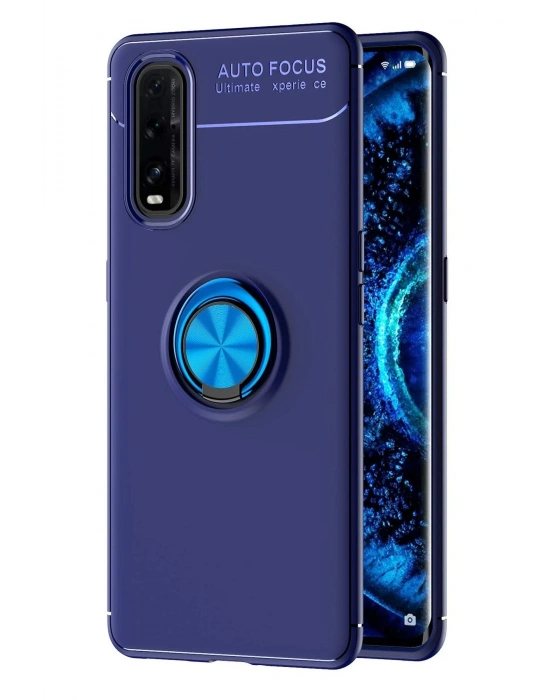 Newface Oppo Find X2 Kılıf Range Yüzüklü Silikon - Mavi