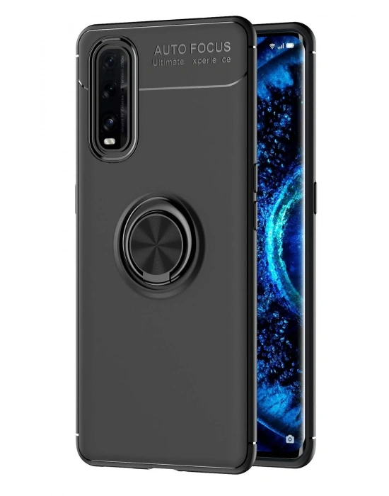 Newface Oppo Find X2 Kılıf Range Yüzüklü Silikon - Siyah