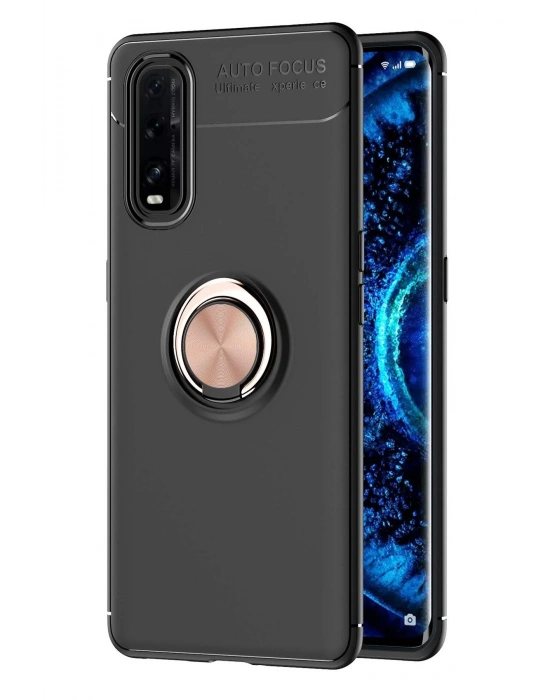 Newface Oppo Find X2 Kılıf Range Yüzüklü Silikon - Siyah-Gold