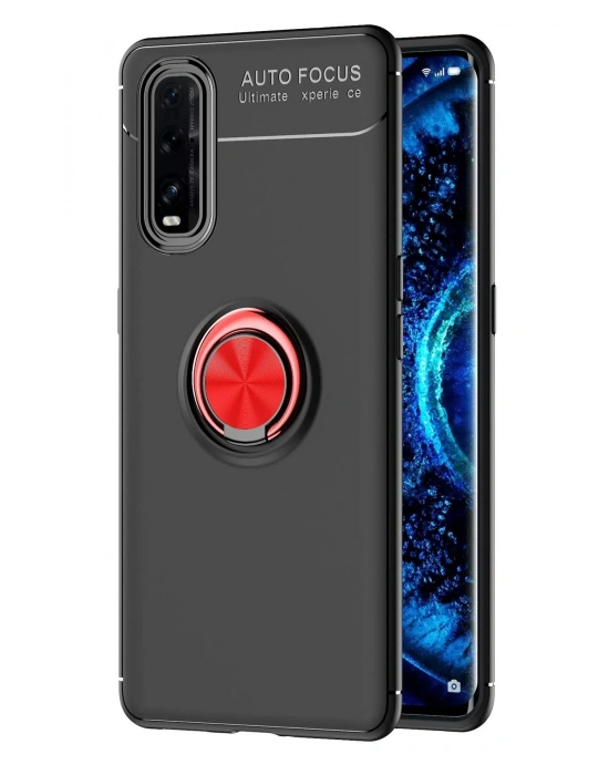 Newface Oppo Find X2 Kılıf Range Yüzüklü Silikon - Siyah-Kırmızı