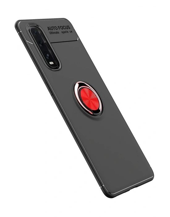Newface Oppo Find X2 Kılıf Range Yüzüklü Silikon - Siyah-Kırmızı