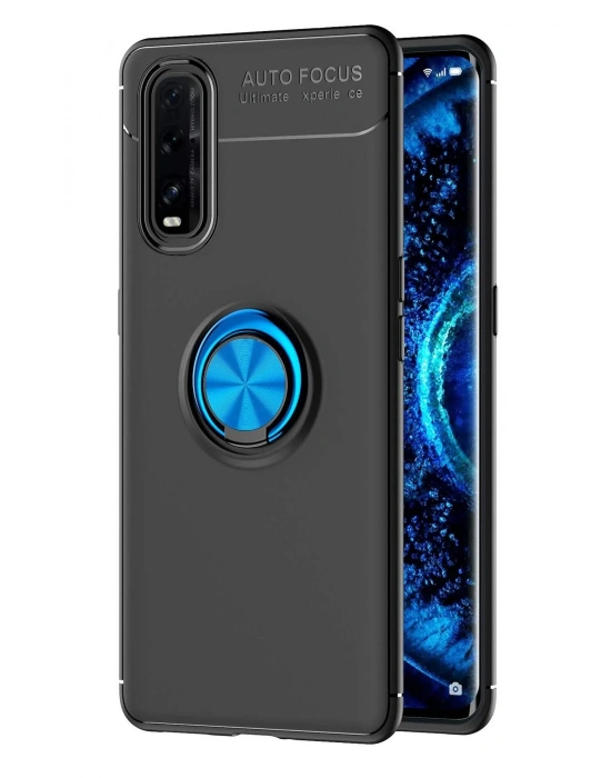 Newface Oppo Find X2 Kılıf Range Yüzüklü Silikon - Siyah-Mavi