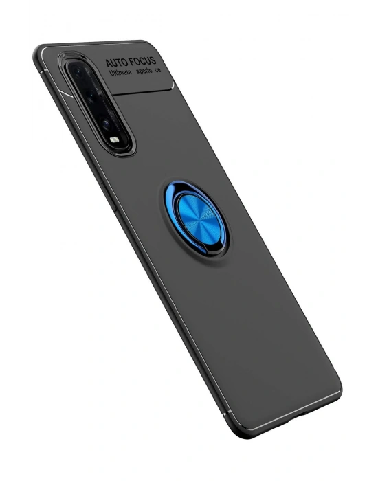 Newface Oppo Find X2 Kılıf Range Yüzüklü Silikon - Siyah-Mavi