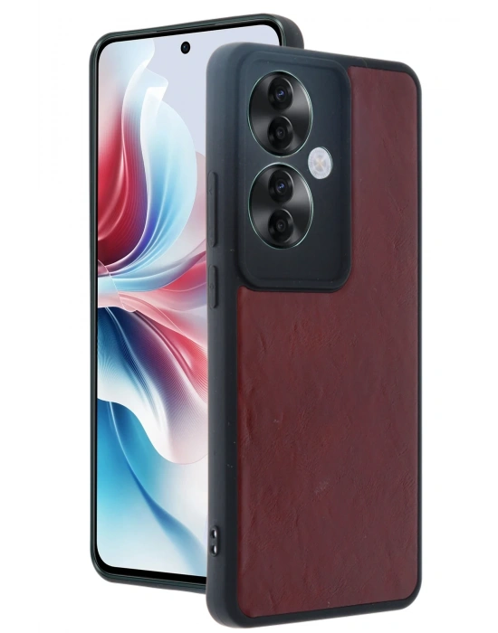 Newface Oppo Reno 11F Kılıf Aras Deri Kapak - Bordo