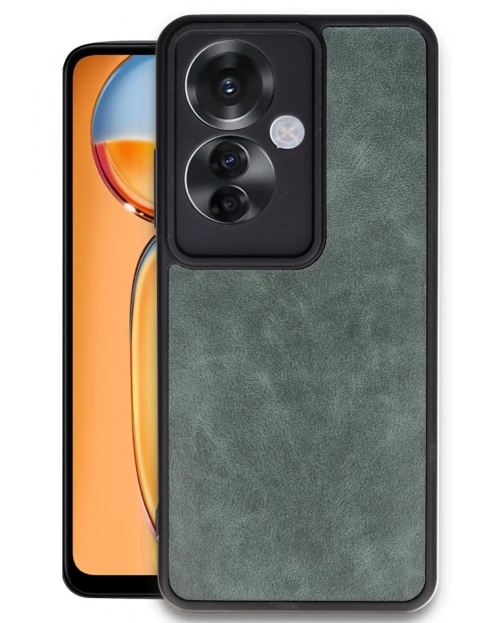 Newface Oppo Reno 11F Kılıf Aras Deri Kapak - Koyu Yeşil