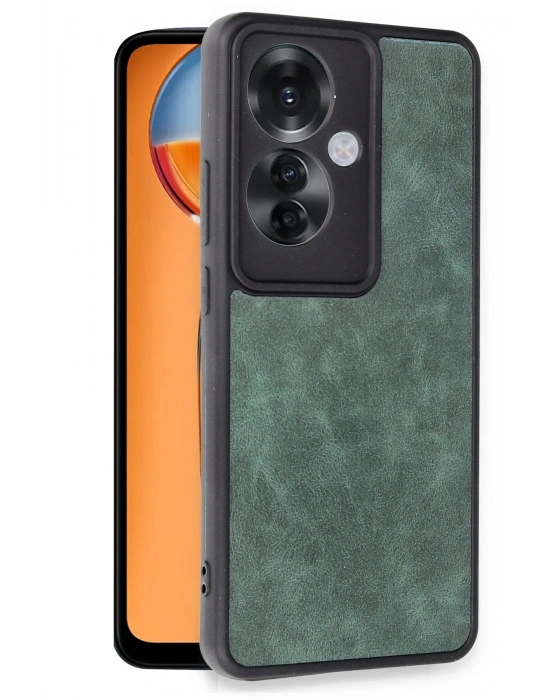 Newface Oppo Reno 11F Kılıf Aras Deri Kapak - Koyu Yeşil