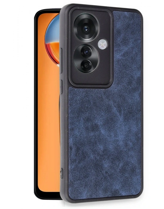 Newface Oppo Reno 11F Kılıf Aras Deri Kapak - Lacivert