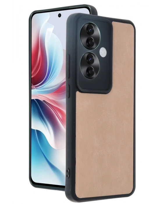 Newface Oppo Reno 11F Kılıf Aras Deri Kapak - Pudra