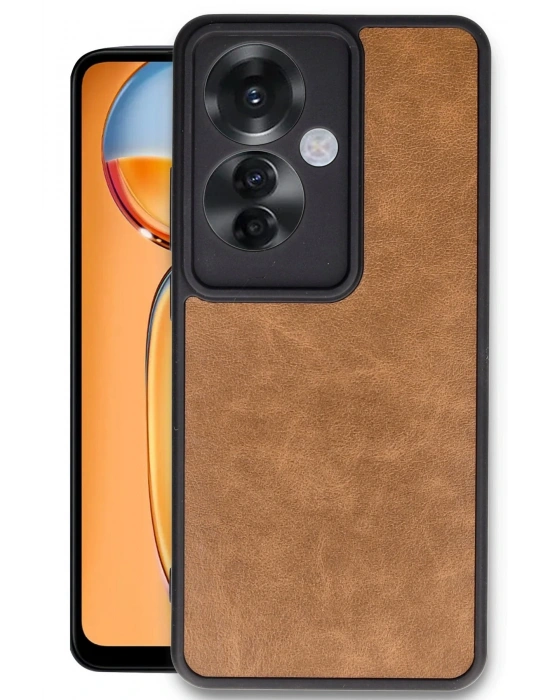 Newface Oppo Reno 11F Kılıf Aras Deri Kapak - Taba